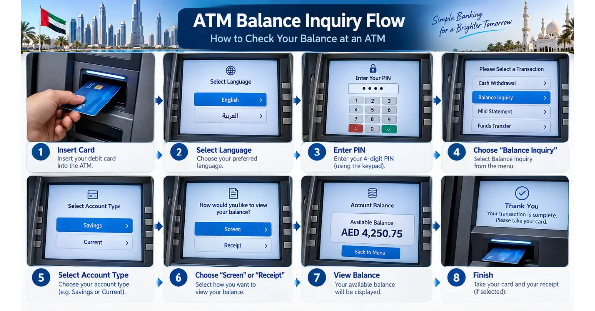 ATM balance inquiry steps in the UAE