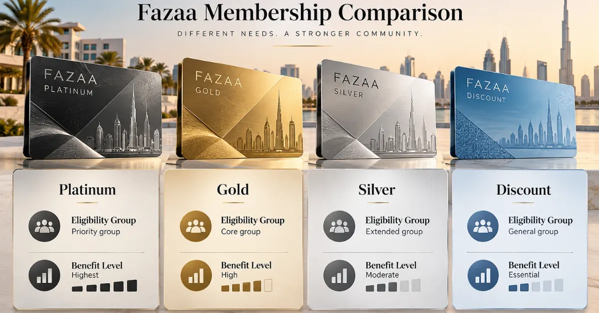 Fazaa membership types compared.
