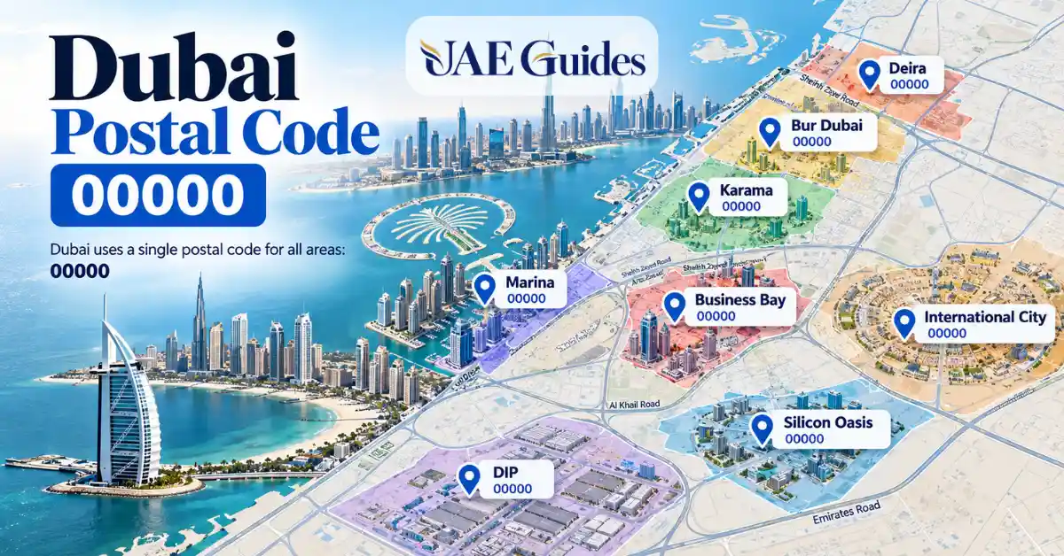 Dubai postal code list by area map