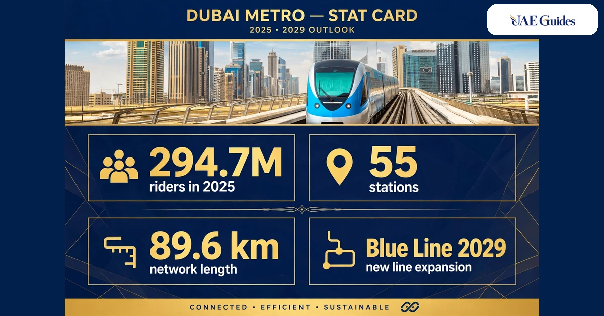 Dubai Metro facts: stations, lines, riders and Blue Line.