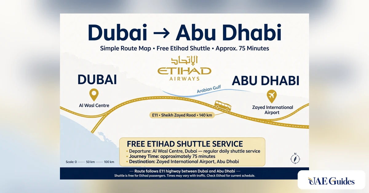 Etihad free shuttle from Dubai to Abu Dhabi airport
