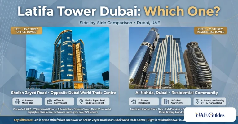 Latifa Tower Dubai on Sheikh Zayed Road and in Al Nahda 1.
