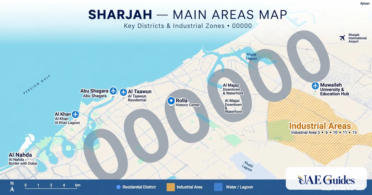 Sharjah postal code list by area map.